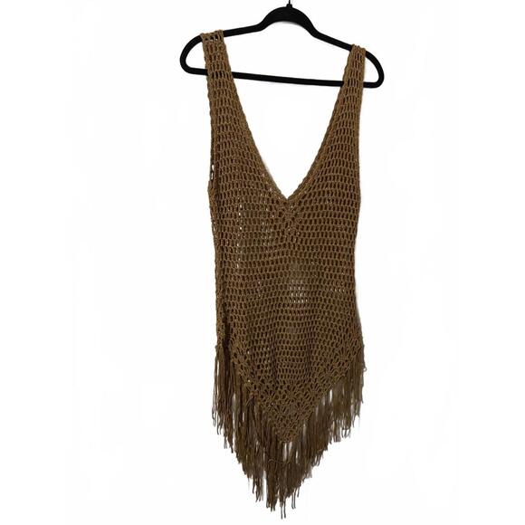 Boho Brown Crochet Fringe Swim Cover-Up & Dress OSFM - Picture 2 of 4